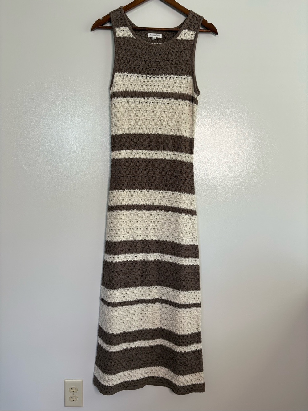 By the River Mia Striped Crochet Knit Midi Maxi Dress Size Large
